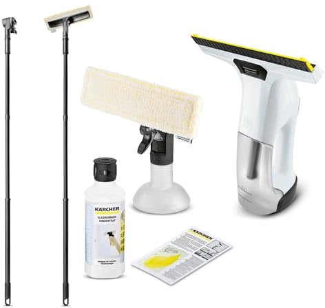 Kärcher WV 6 Plus Fenstersauger weiß – leistungsstarker Fensterreiniger für streifenfreie Reinigung von Fenstern, Fliesen, Duschen und Vitrinen inkl. 500 ml Glasreiniger RM 500 & Verlängerung