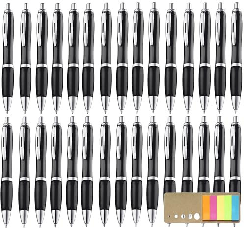 Libetui Sparpack 50 Stück ergonomische Kugelschreiber blauschreibend rutschfeste Griffzone Kuli Großraumine Kulis Schwarz für Büro Schule Zuhause, mit bunten Haftstreifen