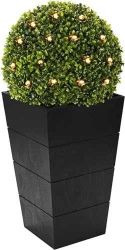 SEVENLOVE Künstliche Pflanzen mit LED-Lichtern, 73,7 cm, künstlicher Buchsbaum-Formschnitt, künstlicher Pflanzen-Strauch für Veranda, Zuhause, Büro, Dekoration