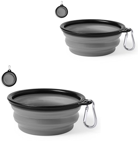 Lot de 2 gamelles pliables pour chien - Anti-fuite - Avec mousqueton d'alpinisme - Pour chats, chiens et animaux domestiques - Pour l'eau et la nourriture - Pour les vacances, les voyages en voiture
