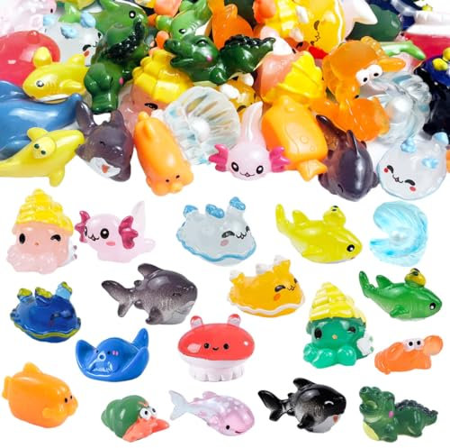Rixefem 36 Stück Mini-Ozean-Tiere, kleine Meerestiere, Meeresfiguren, kleine Harztiere für Aquarien, Mikro-Landschafts-Aquarium, Ozean-Themen-Mini-Harz-Figuren (18 Stile)
