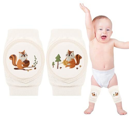 Knieschoner für Kinder und Babys - Krabbelhilfe und Krabbelschoner mit Anti-Rutsch-Funktion - Geeignet für 0-8 Jahre (Eichhörnchen)