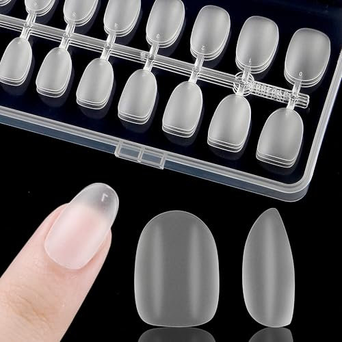 Kawyehu Extra Kurze Ovale Nagel Tips für Nägel 300 Stück Kurze Full Cover Nageltips, No-File Nagel Tips Kurze Ovale Form Nagelspitzen PMMA Pre-Buff Künstliche Gefälschte Nägel mit Box, 13 Größen