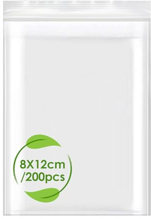 200 Stück Zip Beutel, 8x12cm Kleine Plastiktüten mit Verschluss Zipper Beutel Kleine Verschlussbeutel Polybeutel Tüte Plastikbeutel Druckverschlussbeutel Wiederverschließbar 80µ für Nuss, Süßigkeiten