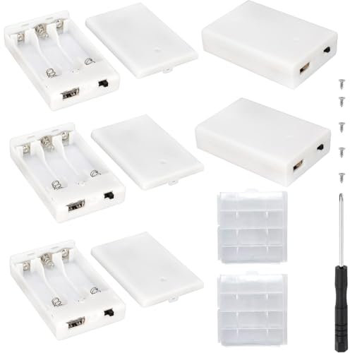 VISSQH 5 pcs white AA battery holder,3 x 1.5V AA Plastic battery holder housing with built-in USB socket and ON/OFF switch and cover
