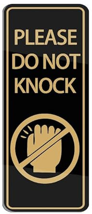 Please Do Not Knock Sign For House, 8X3 Inch Acrylic Plaque With Strong Adhesives For Front Door/Wall/Window Home & Office Business Outdoor, Gold Letters On Black Background