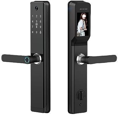 Cerradura inteligente WiFi Tuya con mango inglés, ruso, español, portugués, contraseña de huella digital, cerradura de puerta inteligente electrónica con cámara, cerradura de puerta digital, cerradura
