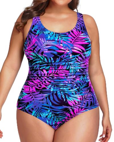 Daci Damen Plus Size One Piece Athletic Swimsuit Tummy Control Ruched Bathing Suit Einteiliger athletischer Badeanzug in Übergröße, Bauchkontrolle, gerüschter Badeanzug (1er Pack)