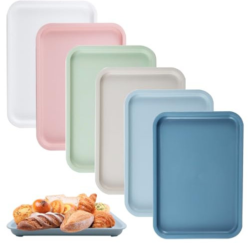 Velicber 6 Pièces Service Plateau Petit Plateau Plastique Rectangulaire Repas Plateaux 25x18cm Réutilisable pour Cuisine Salle Manger Café (6 Farbe)