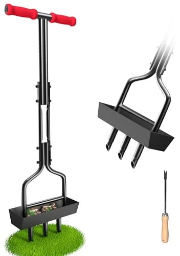 SUNEOWALY Rasenlüfter Manuell Rasen Aerifizierern Hohlspoon mit Kernsammelrahmen Hand 3 Kern Aerifizierer für Rasen Belüften für Verdichtete Böden und Rasen Hof Garten