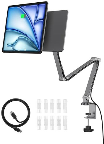 LULULOOK Support Magnétique sans Fil Universel pour iPad Air 13 M2/12,9 3rd/4e/5e/6ème - Aluminium Résistance, réglable à 360°, Pliable & Ultra-Léger Chargement Rapide (Câble USB-C Inclus)