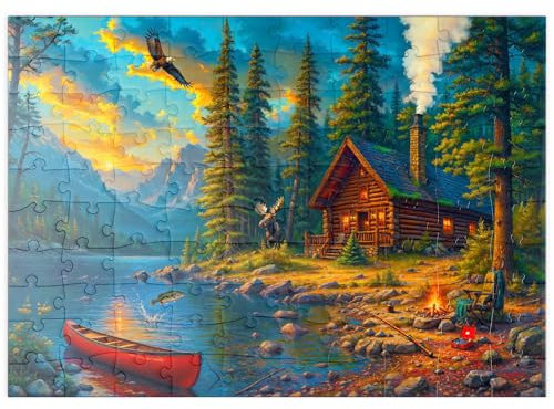 MyPuzzle Blockhütte am See – Wilder Westen Naturidylle - Premium 100 Teile Puzzle - MyPuzzle Sonderkollektion von Puzzle Galaxy