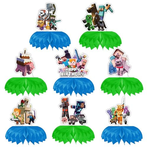 Gamer Tischdekoration Geburtstag, 8Pcs Spieler Wabenball Deko Set, Honeycomb Dekorationen Tischdeko, Cartoon Wabenbälle Bastelset, Kindergeburtstage Party Tischdeko