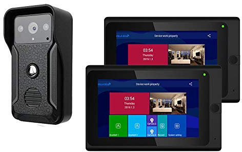 IUBGFTO Visiophone sans Fil avec 2 moniteurs de 7 Pouces, wi-FI, Sonnette, système d'entrée d'interphone avec caméra Filaire, Vision Nocturne