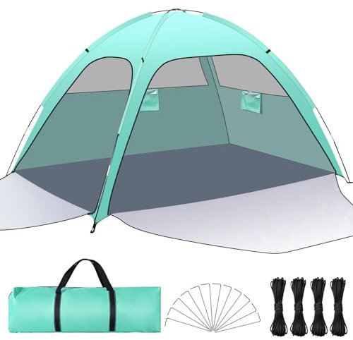 YOOHBERRYS Tienda de Playa, Refugio Playa de Dos Puertas para 3-4 Personas, Tienda de Campaña Playa a Prueba de Viento UPF50+, Paquete Pequeño Fácil de Instalar Beach Tent al Aire Libre