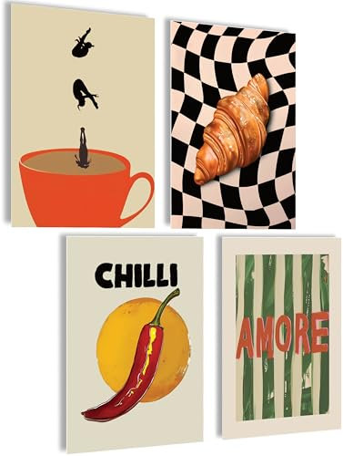 mojoliving Poster da caffè, immagine da parete per la cucina, decorazione vintage, per soggiorno, cucina (Amore Croissant, 4 x A4, senza cornice)