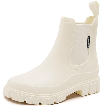 DRECAGE Stivali Pioggia Donna Impermeabile Antiscivolo Stivali Chelsea Corti da Donna Comode Stivali di Gomma Giardinaggio Scarpe Beige 37