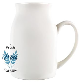 Oat Milk Jug - Vintage Blue Small Porcelain Creamer Jug Pitcher with Handle, 450ml, White