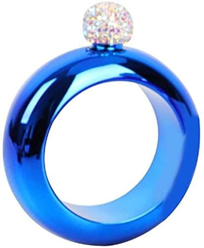 Bracelet jonc flasque en acier inoxydable de 108 ml avec couvercle en cristal pour fête d'anniversaire, club, bar (bleu)
