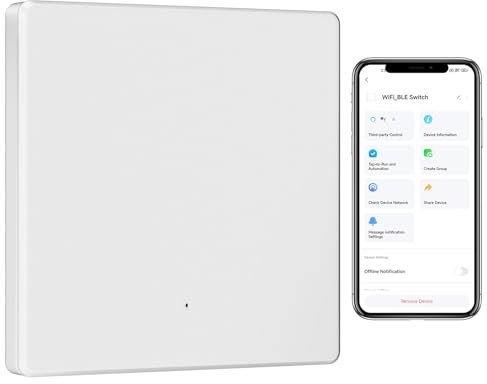 BSEED Smart Lichtschalter, Wifi Lichtschalter 1 Fach 1 Weg arbeitet mit Amazon Alexa/Google Home/Tuya/Smart Life, Alexa Wandschalter Weiß (Erforderlich NeutralDraht)