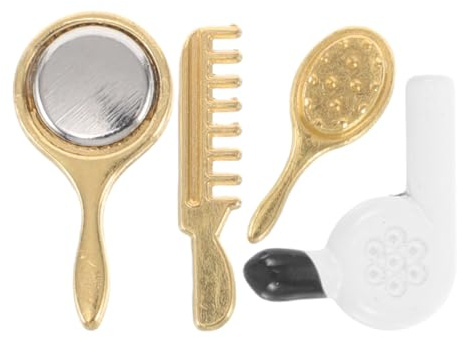 PACKOVE 4stücke Miniaturset Für Puppenhaus Set Mit Realistischer Haarbürste Spiegel Und Haartrockner Zubehör Für Kreatives Friseurs Spielen Und Vielseitige Puppenhaus-Dekoration