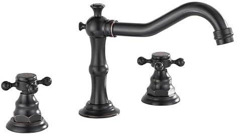 FQYEP Robinet Lavabo Trois Trous À Double Poignée Robinet de Salle de Bain Rétro en Laiton,Noir Ancien