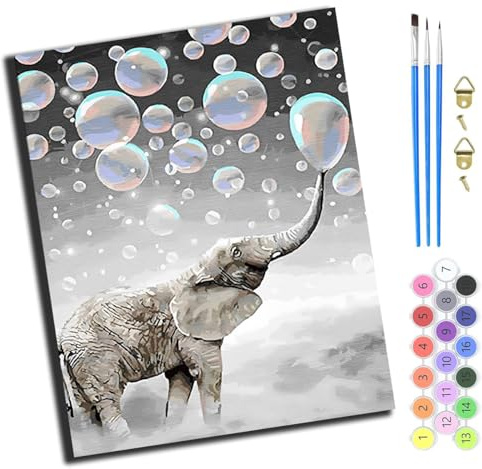 XIAOYOUQIAN Seifenblasen-Elefant,Malen Nach Zahlen Erwachsene,Diy Handgemalt Ölgemälde Kit,40X50 Cm,Paint By Numbers Adult Mit 3,Pinseln Und Acrylfarbe Leinwand Kit,Ohne Rahmen
