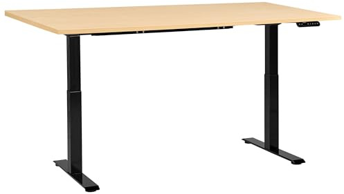 Beliani Electric Adjustable Standing Desk Modern Square Feet 160 x 72 cm Light Brown Top and Black Base Destines