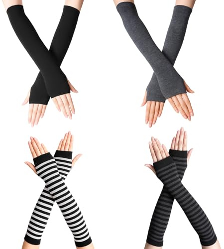 JazRvr 4er-Set Grunge Armwärmer, Y2K Accessoires für Goth und Punk Style, Dunkle Armstulpen für Outdoor-Aktivitäten und Mode, 30 cm Länge