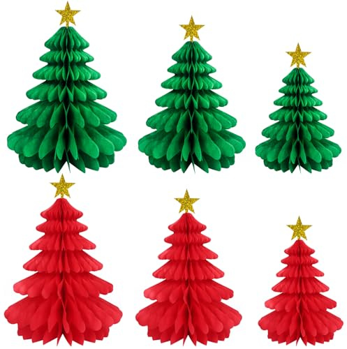 HaoHanEup 6pcs Christmas Tree Decorations,Paper Honeycomb Christmas Tree Table Decoration,Christmases Party Table scape Decoration for Hanging Christmases Decorations Indoor Outdoor