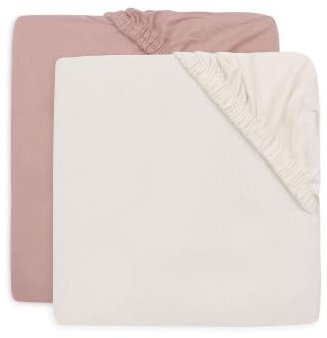 Jollein Spannbettlaken Jersey - Für das Kleinkinderbett - Wild Rose/Ivory - 2er Pack - 70/75x140/150cm - Spannbettlaken Baumwolle - Spannbetttuch - Oeko-TEX Zertifiziert