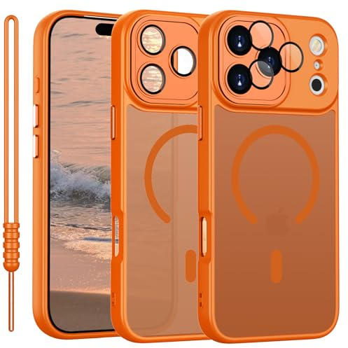 YUANDMI für iPhone 17 Pro Max Hülle kompatibel mit MagSafe, Handyhülle für iPhone 17 Pro Max Magnetisch Matte Touch Kameraschutz, rutschfest Kratzfest Schutz Stoßfest Hülle Orange