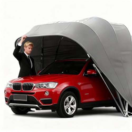 Abri Voiture en Acier Inoxydable, Garage Pliable et rétractable, abri Voiture Mobile Robuste avec Serrure à Combinaison en métal, pour Garage extérieur(5.5x2.5x2.3m)