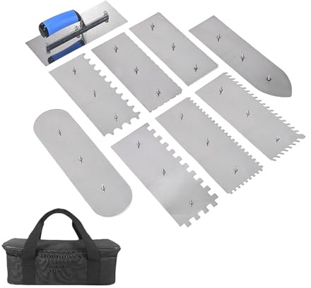 9Pcs Professional Interchangeable Tiling Tool Set Stainless Steel Ergonomic Handle Plastering Trowel with Storage Case Interchangeable Trowel