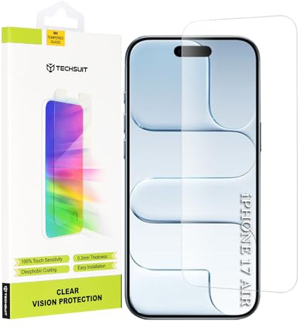Techsuit Displayschutzfolie für iPhone 17 Air Gehärtetes Glas mit 9H Härte, Hüllenfreundlich, Stoßschutz, Oleophobe Beschichtung, Anti Fingerabdruck, Clear Vision