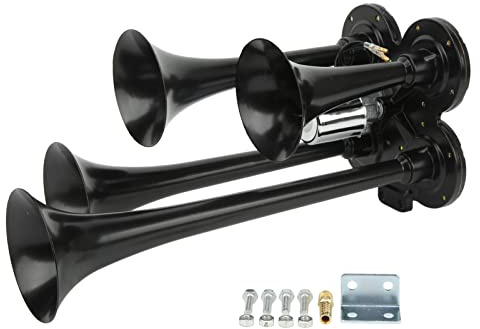 Stylebest Klaxon à Air à 4 Trompes – 150 DB, Alliage de Zinc, Installation Facile – Klaxon Pneumatique avec Compresseur pour Voitures, Camions, Bateaux et Trains (12 V / 24 V)