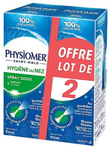 Physiomer Spray Doux – Lot de x2 – Spray nasal 100% Eau de mer – Hygiène du nez – Dispositif médical – Spray 135ml – Utilisation quotidienne – Dégage le nez en douceur