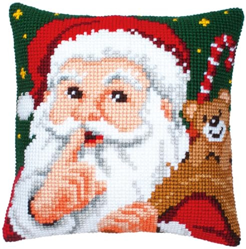 Vervaco Kreuzstich Stickpackungen Kissen Stickerei Set Anfänger Vorgedruckt Sei ruhig DIY Set Kreativ Set Für Erwachsene Dekoratives Kissen ca. 40 x 40 cm Bastelset Handwerker Haus Dekoration