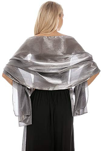 Central Chic Atemberaubende Silky Iridescent Hochzeit Abschlussball Brautjungfern Wraps Stola Schal Pashmina - 24 Farben … (Silber-Grau)