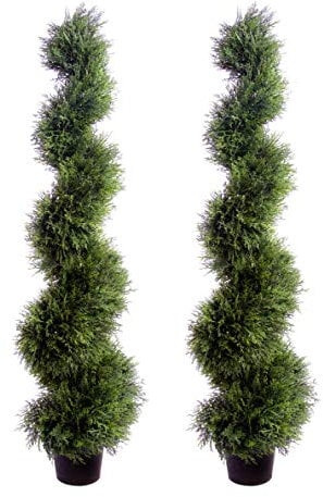 Best Artificial Pair of 120cm 4ft Cedar Conifer Spiral Topiary Trees **UV Fade Protected**