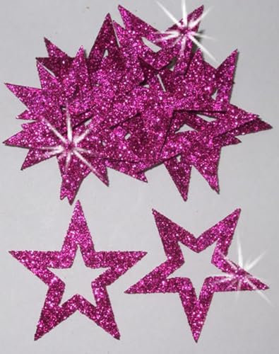 Hot Pink 24 Fabric Glitter 35mm Star Outline Iron-On