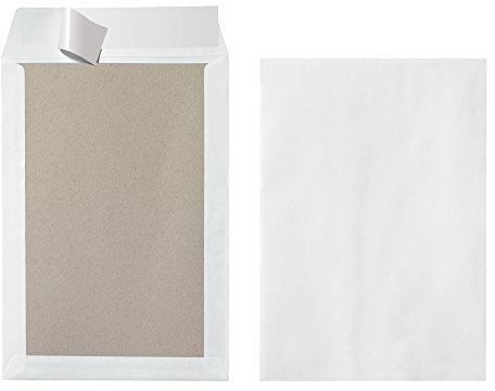 Herlitz 10901049 Versandtasche B4 mit Papprückwand,weiß, 10 Stück eingeschweißt mit Haftklebung