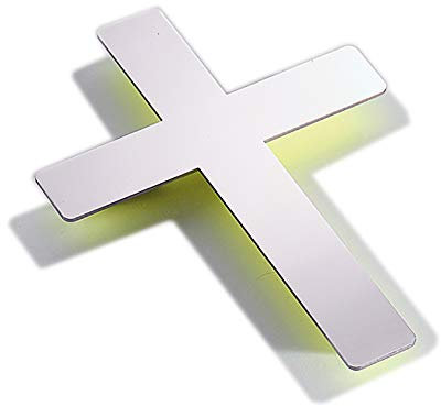 Kreuz, Wandkreuz Edelstahl poliert - Gelber Hintergrund - puristisch, geradlinig, aussergewöhnlich - Made in Germany