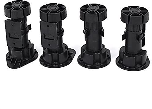Merriway BH04375 (4 Pcs) Height Adjustable Cabinet Leg Set, Black Plastic - Pack of 4 Pieces, 14-19cm