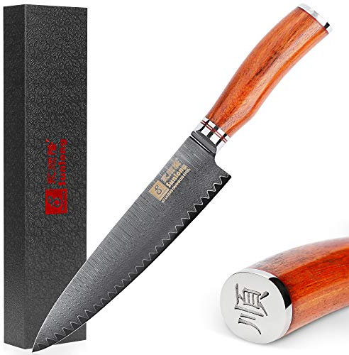 Sunlong Couteaux de chef 20,32cm Gyuto - Japonais en acier damas - Poignée naturelle en bois de rose
