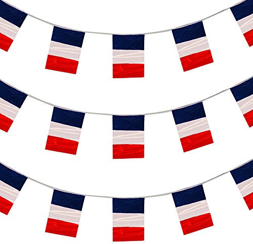 GROßHANDEL = GESCHÄFTE = VEREINE = GRUPPEN =FRANZÖSISCHE WIMPEL 100 GIRLANDEN JEDE IST 10 METER LANG UND JEDE EINZELNE FLAGGE HAT DIE MAßE VON 20X30cm DEKORATION SPORT PARTY PLASTIK