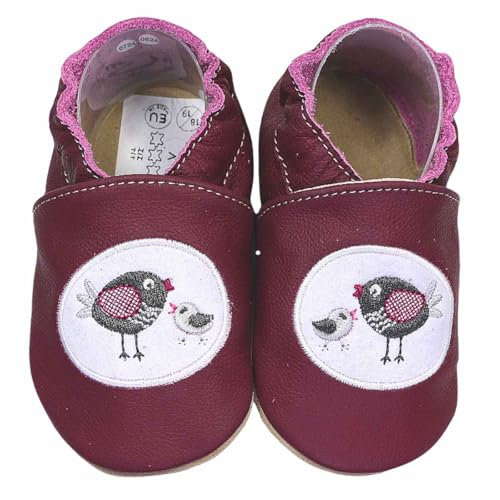 HOBEA-Germany bestickte Krabbelschuhe in verschiedenen Designs, Vogelfamilie, 26/27 EU