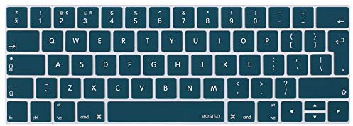 MOSISO Keyboard Cover Compatible with MacBook Pro with Touch Bar 13 and 15 Inch 2019 2018 2017 2016 (Model: A2159, A1989, A1990, A1706, A1707), Silicone Skin Protector (Europe Layout), Deep Teal