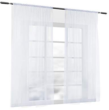 Laneetal Transparente Gardine mit Kräuselband, Fensterschal aus Voile, Fenstervorhang für Schlafzimmer Kinderzimmer Küche, Vorhang, Dekoschal, Weiß, 140x175 cm, 2 Stücke