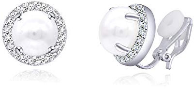 QUKE 8mm Simulierte Perle CZ Kristall Runde Ohrclips Nicht Ohrstecker Eleganter Schmuck Für Frauen Mädchen